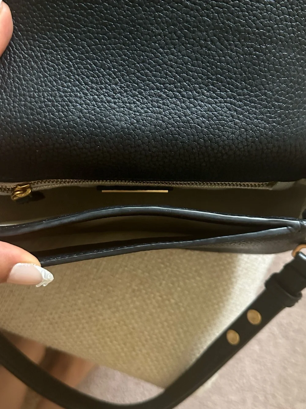 Tory Burch Black Pebbled Leather Shoulder Bag with Gold Logo